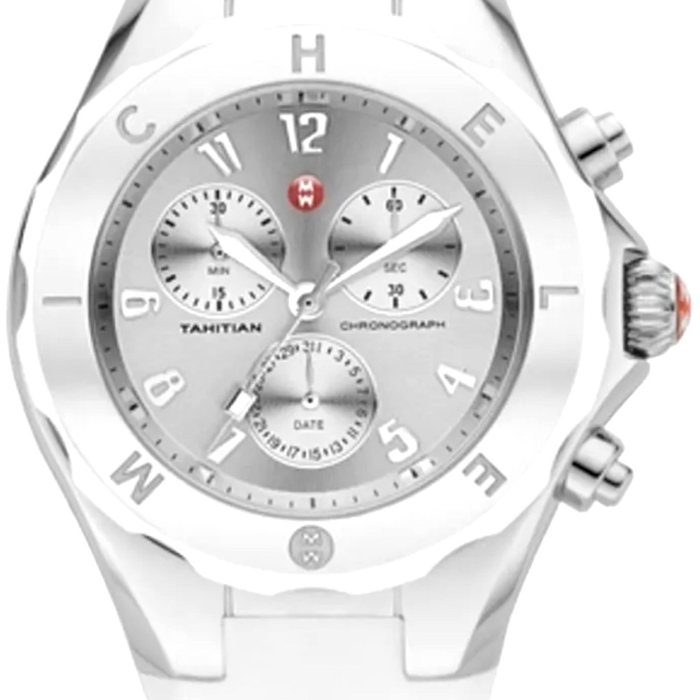 Michele Tahitian Jelly Bean White Silicone Chrono Women’s Watch 
MWW12000090